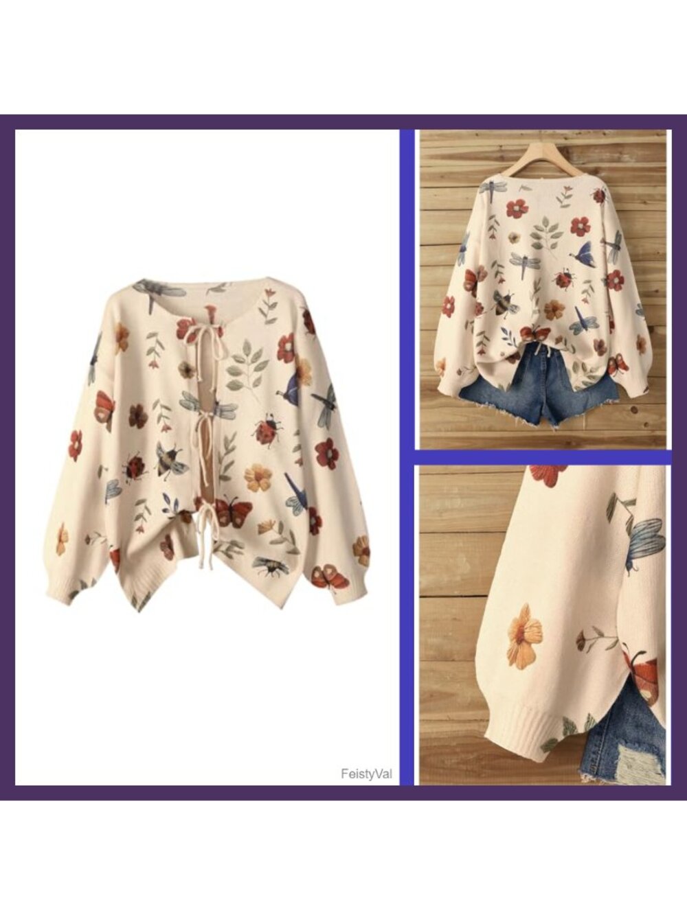 Plus Size Floral Lace Up Cardigan Sweater